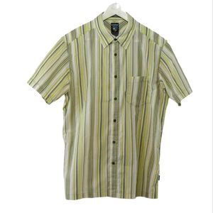 KUHL Multi Stripe Short Sleeve Button Up Casual Shirt Yellow / Gray / White sz M